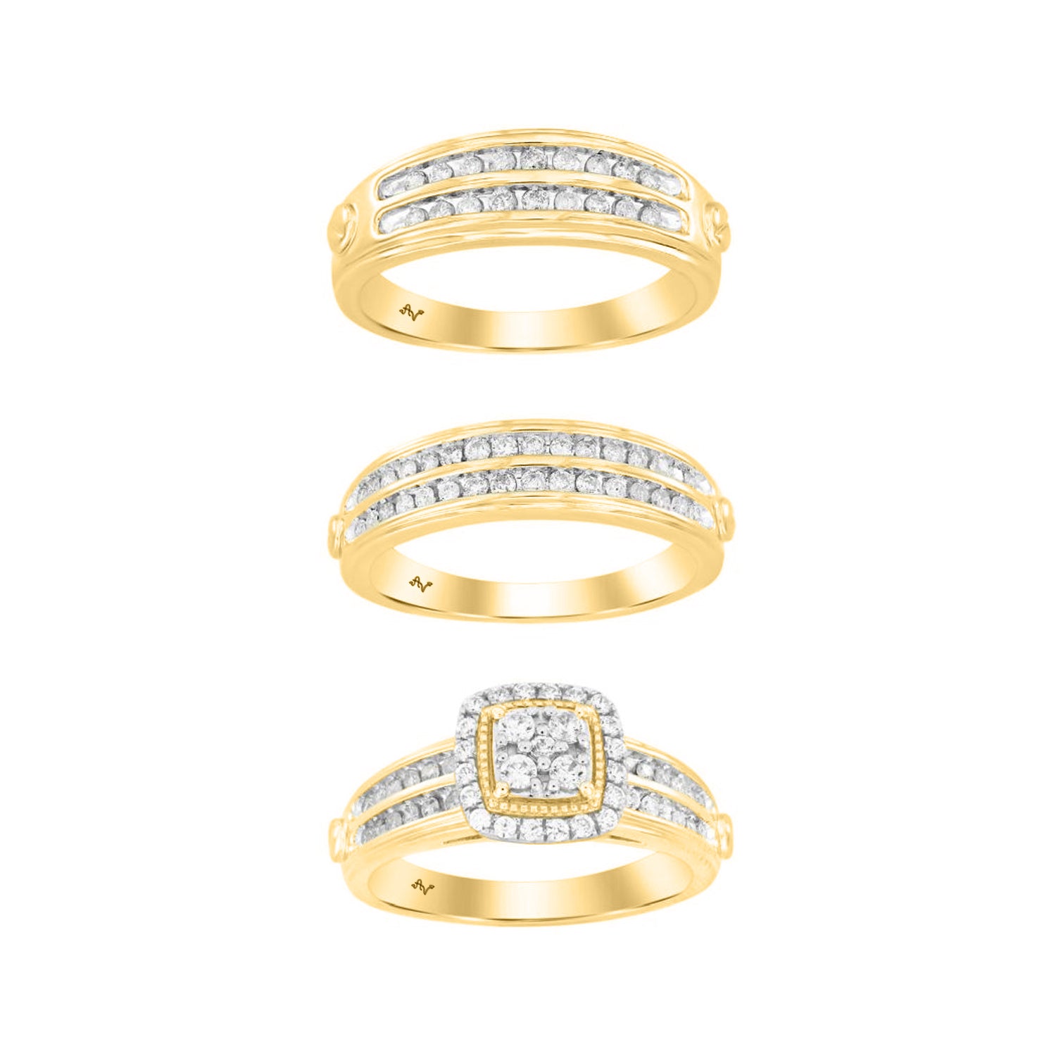 LADIES TRIO SET 1.00CT ROUND DIAMOND 14K YELLOW GOLD