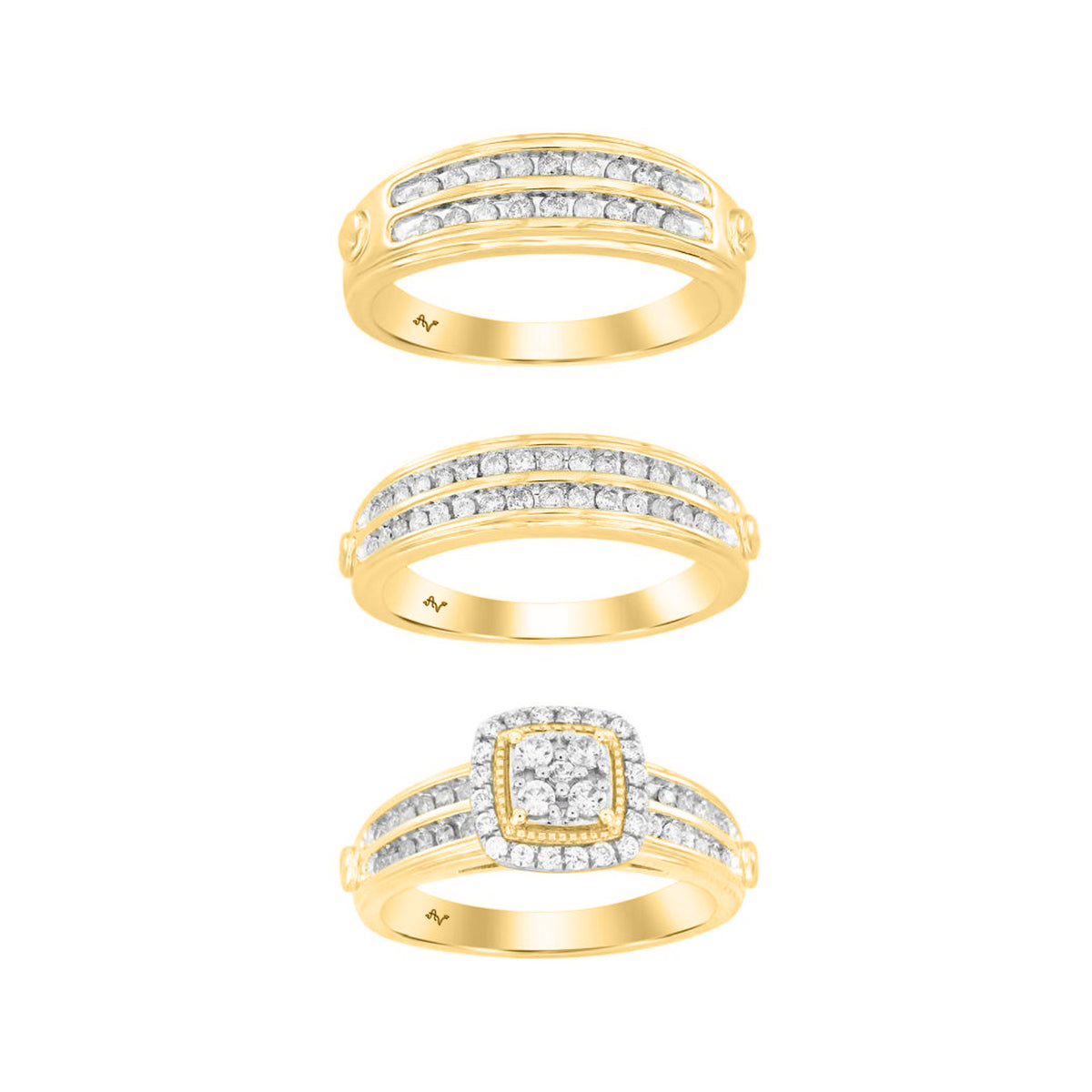 LADIES TRIO SET 1.00CT ROUND DIAMOND 14K YELLOW GOLD