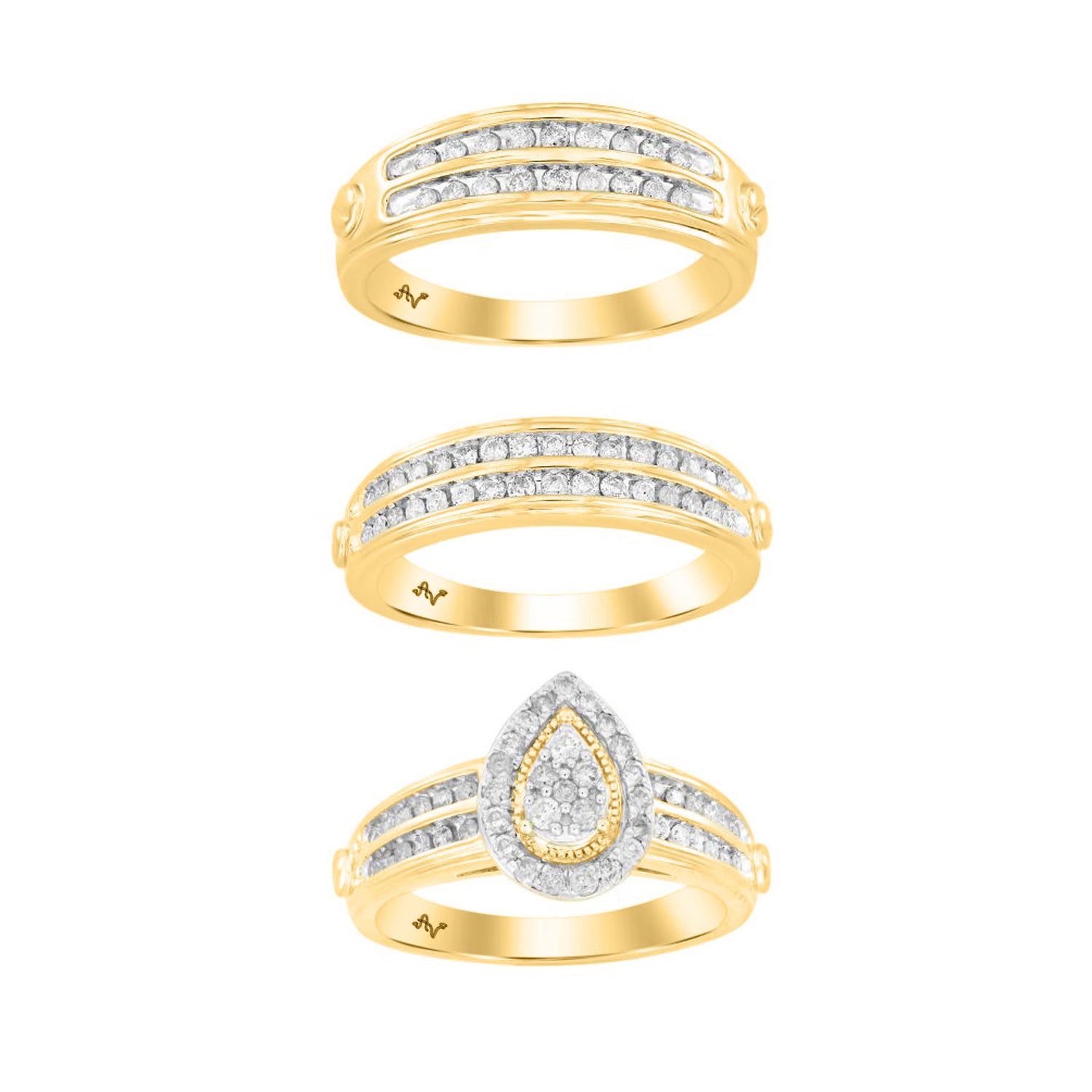 LADIES TRIO SET 1.00CT ROUND DIAMOND 14K YELLOW GOLD