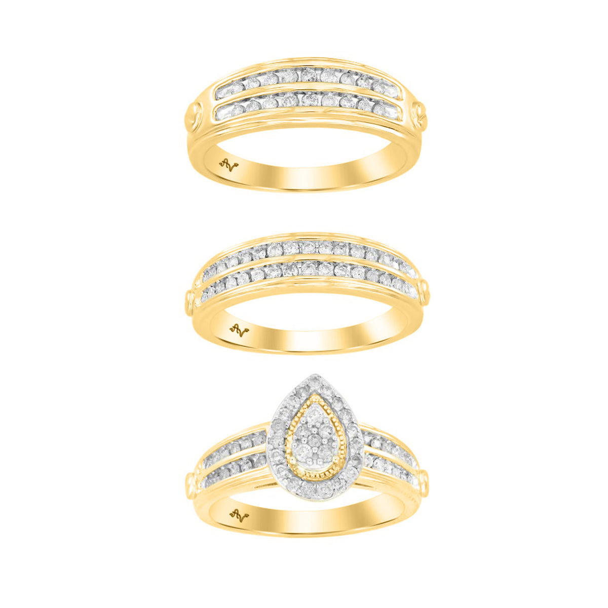 LADIES TRIO SET 1.00CT ROUND DIAMOND 14K YELLOW GOLD