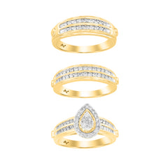 LADIES TRIO SET 1.00CT ROUND DIAMOND 14K YELLOW GOLD