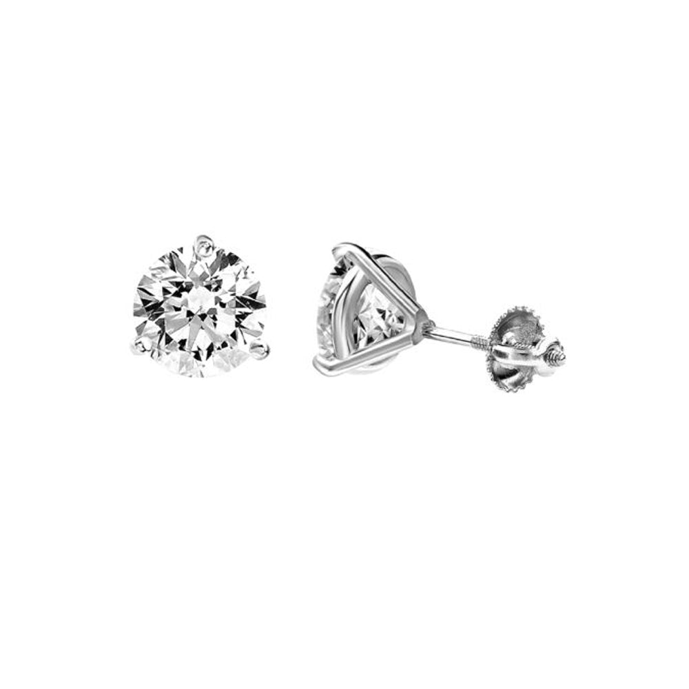 LADIES SOLITAIRE SEMI MOUNT EARRINGS 0.15CT ROUND DIAMOND 14K WHITE GOLD (3 PRONG MARTINI SETTING)