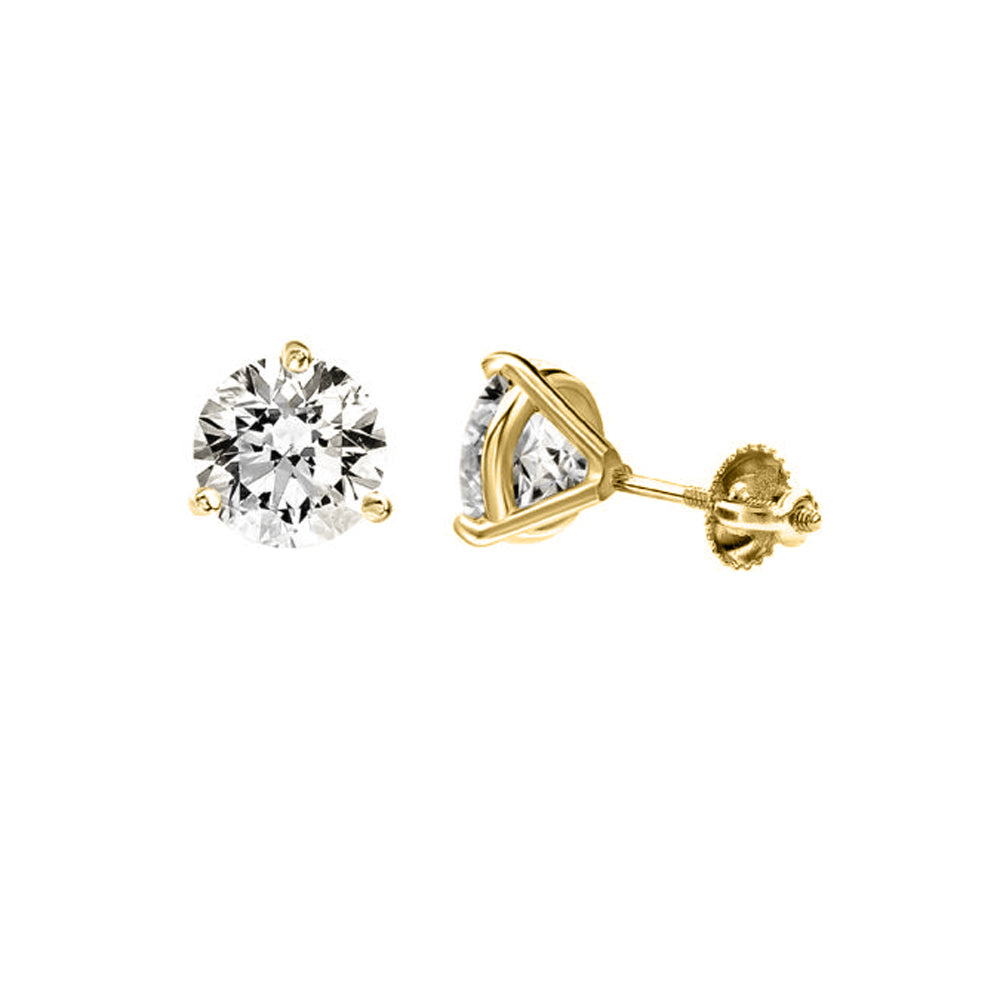 LADIES SOLITAIRE SEMI MOUNT EARRINGS 0.15CT ROUND DIAMOND 14K YELLOW GOLD (3 PRONG MARTINI SETTING)