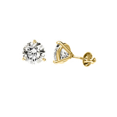 LADIES SOLITAIRE SEMI MOUNT EARRINGS 0.15CT ROUND DIAMOND 14K YELLOW GOLD (3 PRONG MARTINI SETTING)