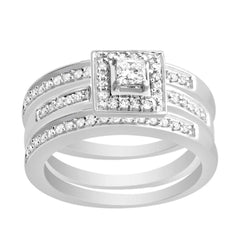 LADIES BRIDAL SET 0.55CT ROUND/PRINCESS DIAMOND 14K WHITE GOLD (CENTER STONE 0.22CT ROUND DIAMOND)