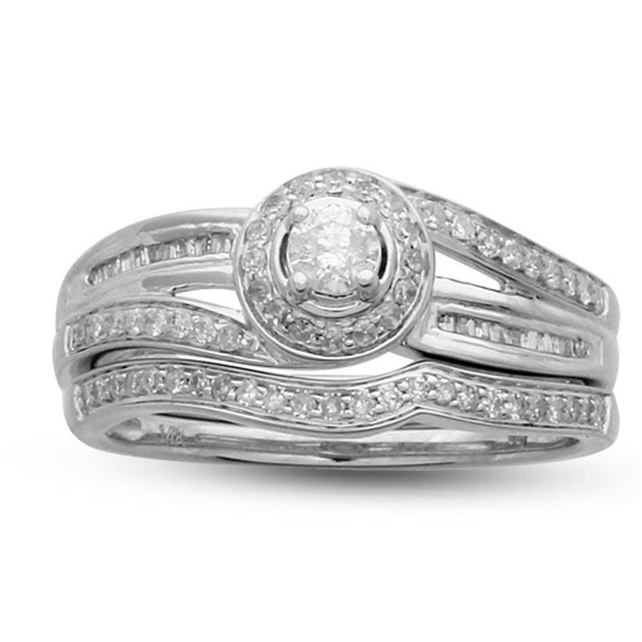 LADIES BRIDAL SET 0.50CT ROUND DIAMOND 14K WHITE GOLD