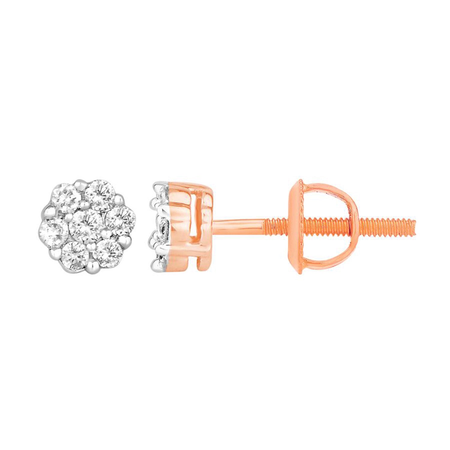 LADIES FLOWER EARRINGS 0.15CT ROUND DIAMOND 14K ROSE GOLD