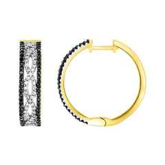 LADIES HOOP EARRINGS 1.00CT ROUND BLACK DIAMOND 14K YELLOW GOLD