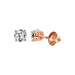 LADIES  SOLITAIRE EARRINGS 0.33CT ROUND DIAMOND 14K ROSE GOLD