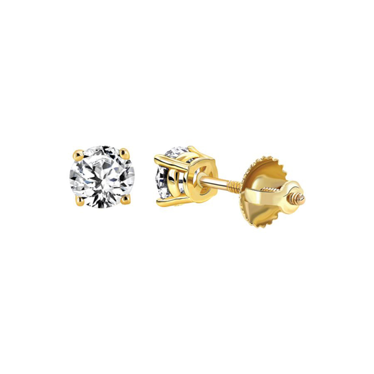 LADIES SOLITAIRE EARRINGS 0.33CT ROUND DIAMOND 14K YELLOW GOLD