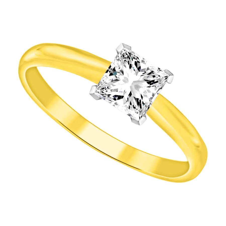 SOLITAIRE LADIES RING 0.25CT PRINCESS DIAMOND 14K YELLOW GOLD