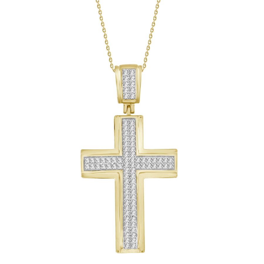 MEN'S CROSS 0.30CT ROUND DIAMOND 10K YELLOW GOLD