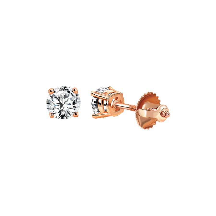 LADIES SOLITAIRE EARRINGS 0.15CT ROUND DIAMOND 14K ROSE GOLD