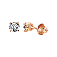 LADIES  SOLITAIRE EARRINGS 0.15CT ROUND DIAMOND 14K ROSE GOLD