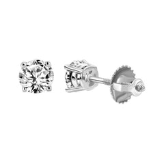 LADIES  SOLITAIRE EARRINGS 0.15CT ROUND DIAMOND 14K WHITE GOLD