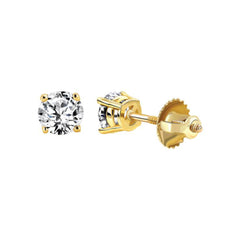 LADIES  SOLITAIRE EARRINGS 0.15CT ROUND DIAMOND 14K YELLOW GOLD