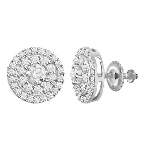 MEN'S STUD EARRINGS 1.60CT ROUND DIAMOND 14K YELLOW GOLD