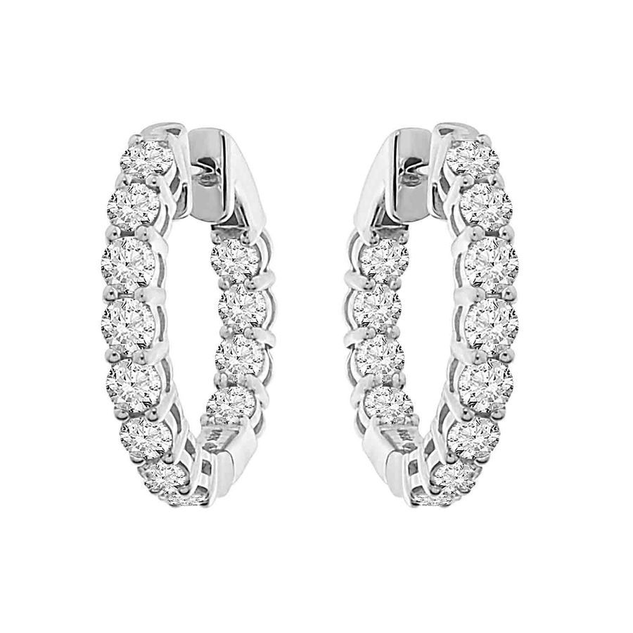 LADIES HOOP EARRINGS 1.90CT ROUND DIAMOND 14K WHITE GOLD