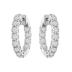 LADIES HOOP EARRINGS 1.90CT ROUND DIAMOND 14K WHITE GOLD