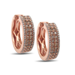 LADIES HOOP EARRINGS 1.50CT ROUND DARK BROWN DIAMOND 14K ROSE GOLD