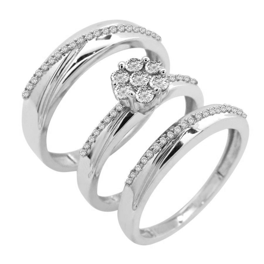 LADIES TRIOS SET 0.60CT ROUND DIAMOND 10K WHITE GOLD