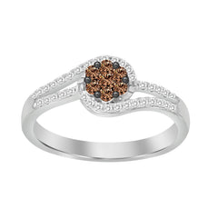 LADIES RING 0.25CT ROUND DARK BROWN DIAMOND 10K WHITE GOLD