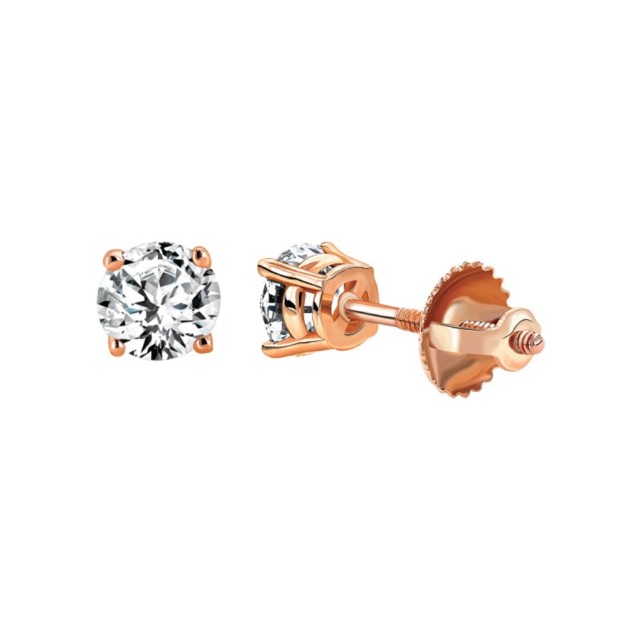 LADIES SOLITAIRE EARRINGS 0.75CT ROUND DIAMOND 14K ROSE GOLD