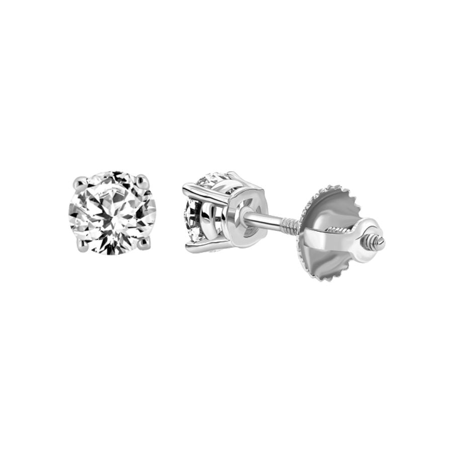 LADIES  SOLITAIRE EARRINGS 0.75CT ROUND DIAMOND 14K WHITE GOLD