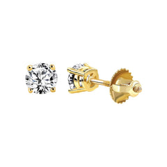 LADIES SOLITAIRE EARRINGS 0.75CT ROUND DIAMOND 14K YELLOW GOLD