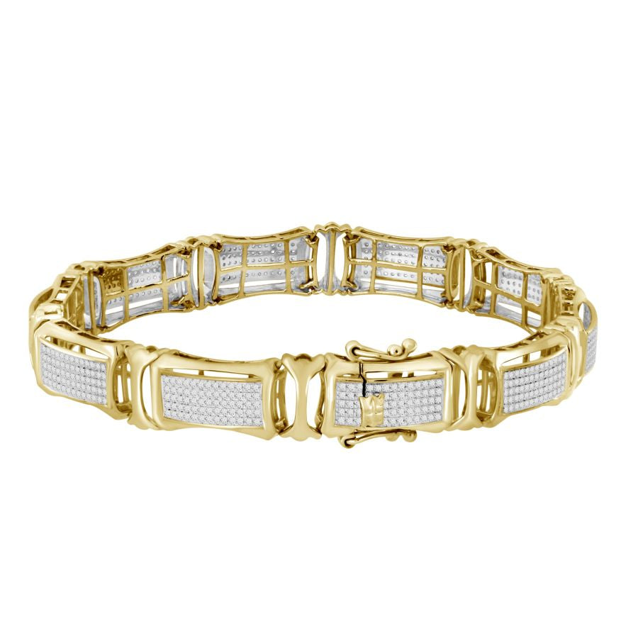 MEN'S BRACELET 1.85CT ROUND DIAMOND 10K YELLOW GOLD