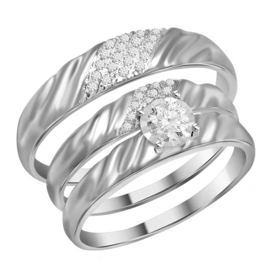 TRIOS SET 0.13CT ROUND DIAMOND 10K WHITE GOLD