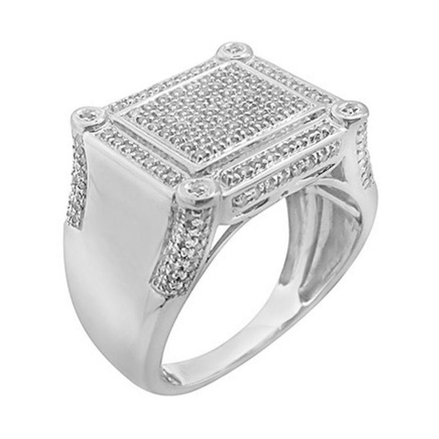 MEN'S RING 0.70CT ROUND DIAMOND 10K WHITE GOLD