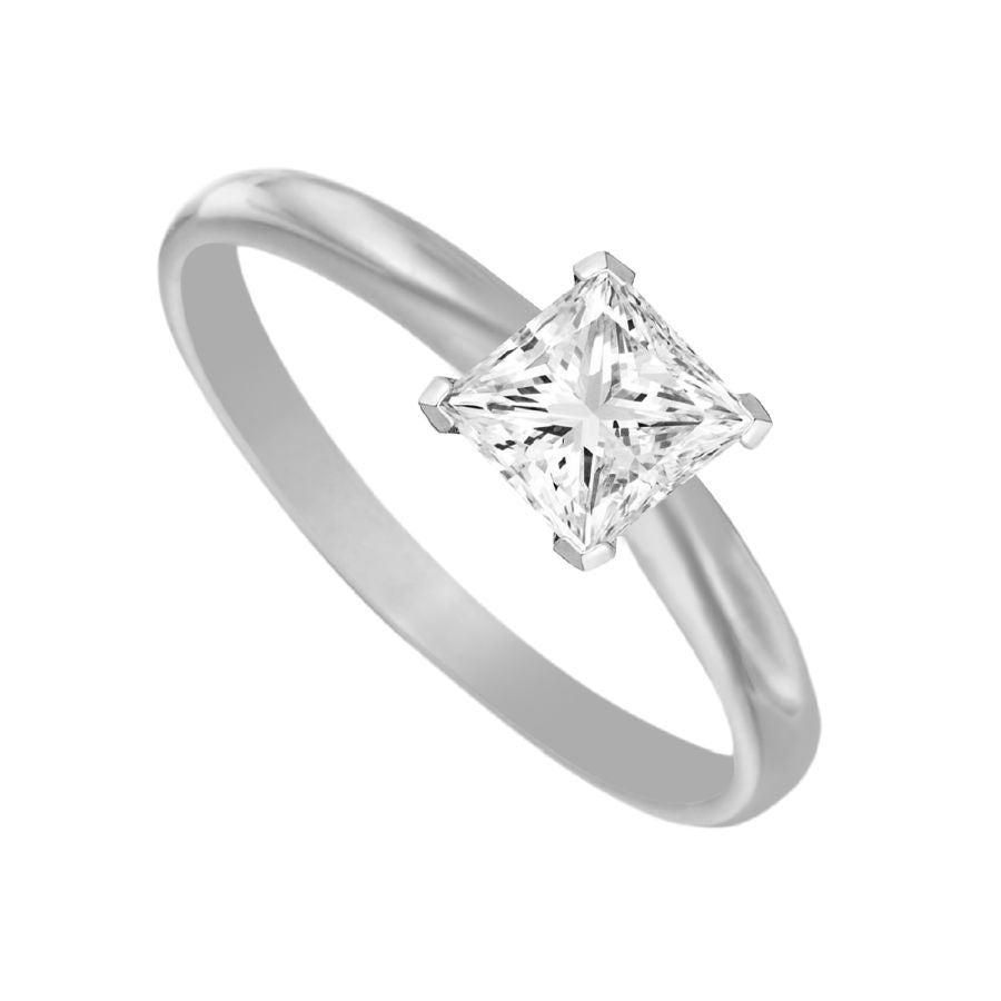 SOLITAIRE LADIES RING 0.20CT PRINCESS DIAMOND 14K WHITE GOLD