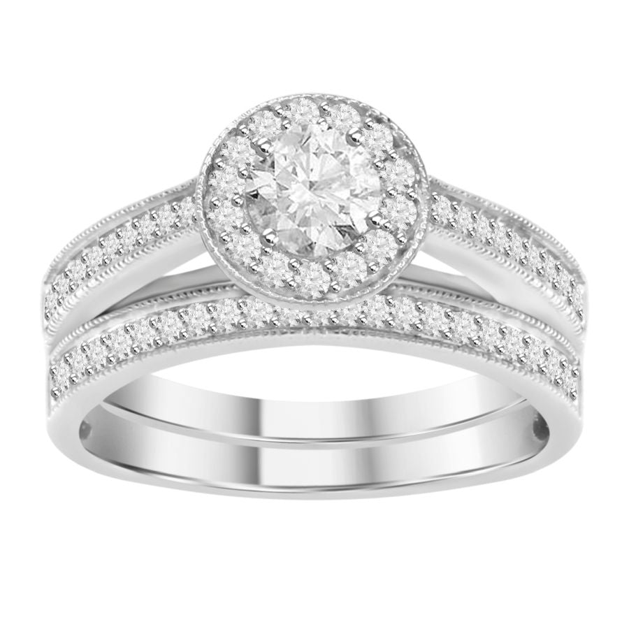 LADIES BRIDAL SET 0.55CT ROUND DIAMOND 14K WHITE GOLD