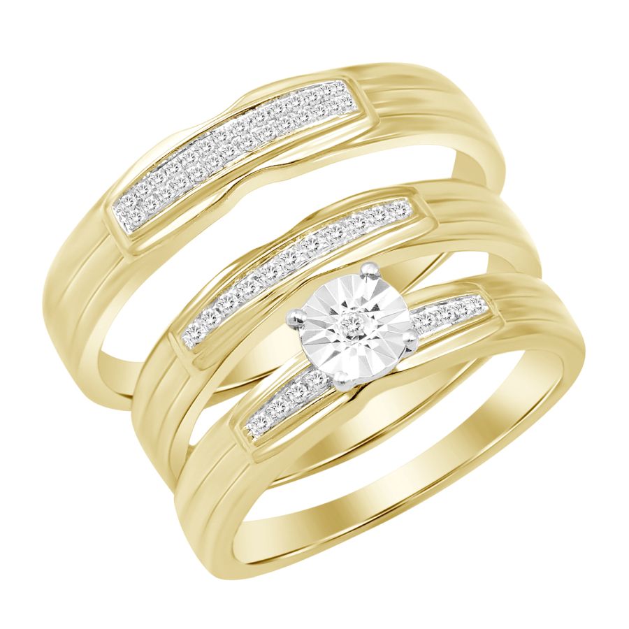 TRIOS SET 0.15CT ROUND DIAMOND 10K YELLOW GOLD