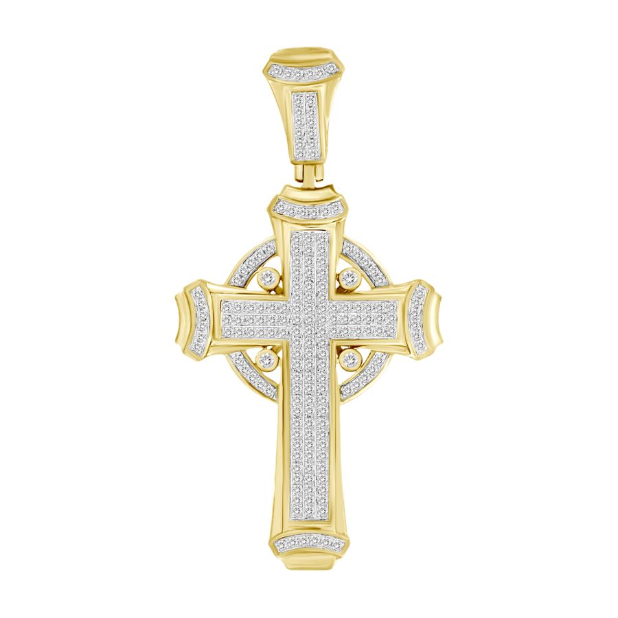 MEN'S CROSS PENDANT 0.50CT ROUND DIAMOND 10K YELLOW GOLD