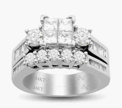 BRIDAL SET 1.50CT ROUND/PRINCESS/BAGUETTE DIAMOND 14K WHITE GOLD