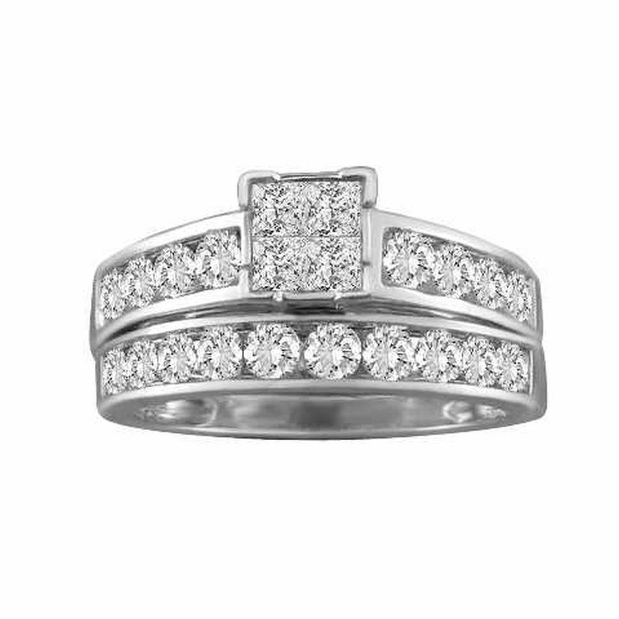 BRIDAL SET 1.50CT ROUND/PRINCESS DIAMOND 14K WHITE GOLD