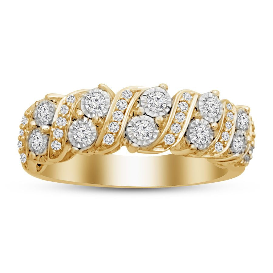 LADIES BAND 0.50CT ROUND DIAMOND 10k YELLOW GOLD