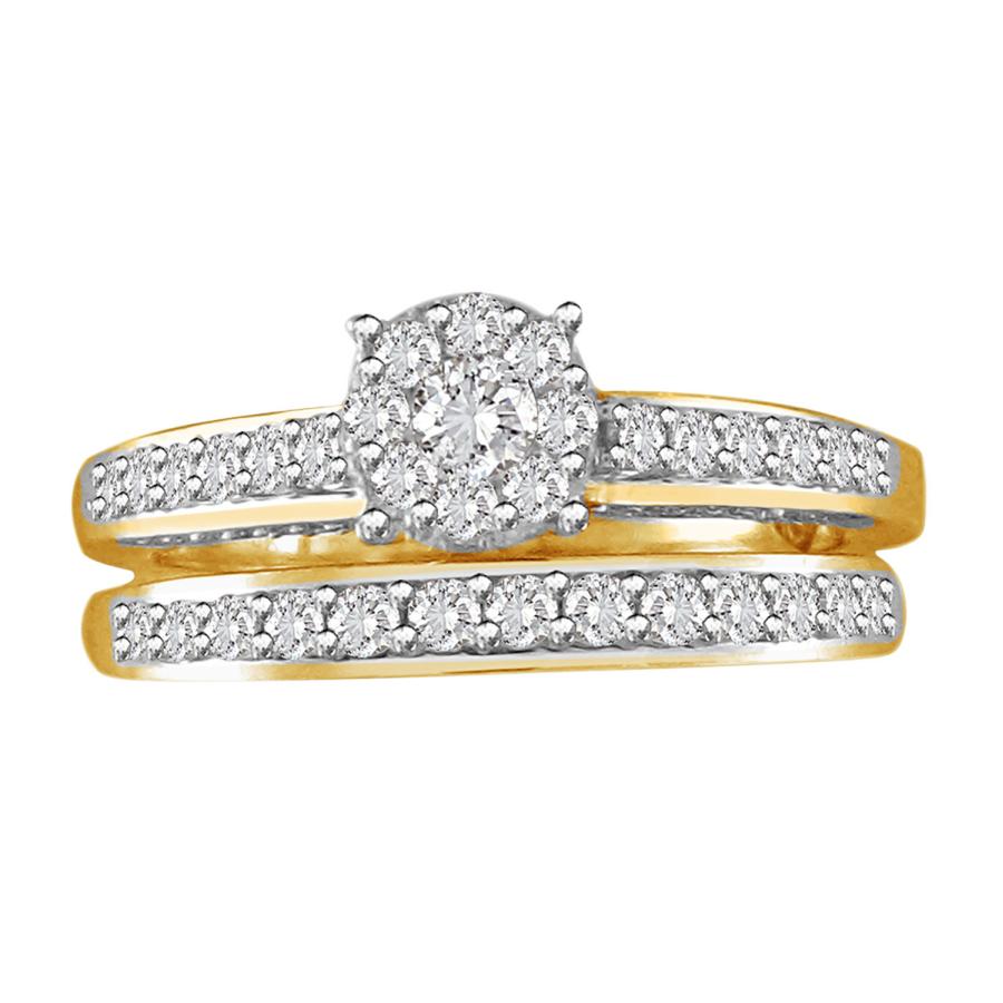 LADIES BRIDAL SET 0.75CT ROUND DIAMOND 14K YELLOW GOLD