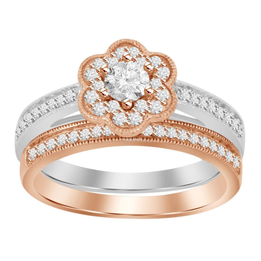 LADIES BRIDAL SET 0.55CT ROUND DIAMOND 14K WHITE/ROSE GOLD (CENTER STONE 0.20CT ROUND DIAMOND)