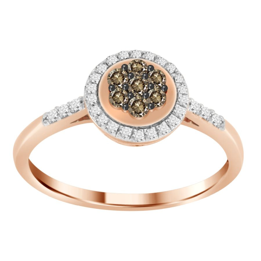 LADIES RING 0.25CT ROUND DARK BROWN DIAMOND 10K ROSE GOLD