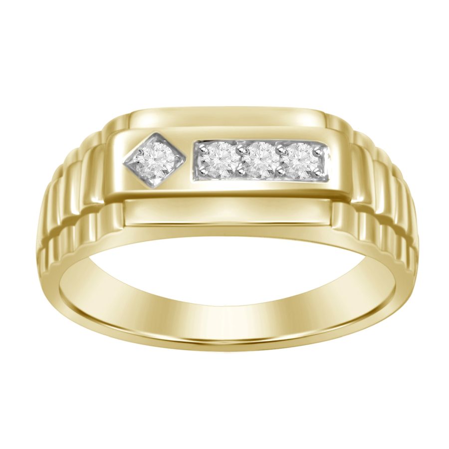 MEN'S RING 0.15CT ROUND/PRINCESS DIAMOND 10K YELLOW GOLD