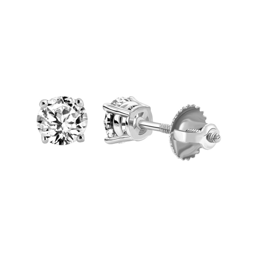 LADIES  SOLITAIRE EARRINGS 1.00CT ROUND DIAMOND 14K WHITE GOLD