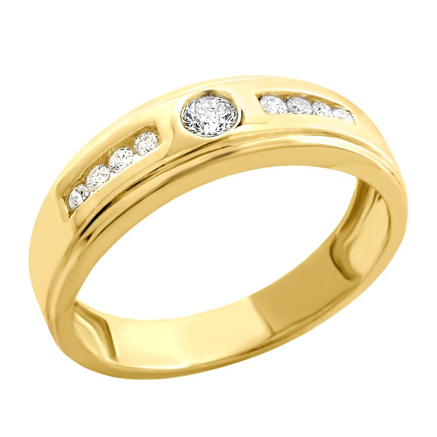 MEN'S BAND 0.25CT ROUND DIAMOND 14K YELLOW GOLD