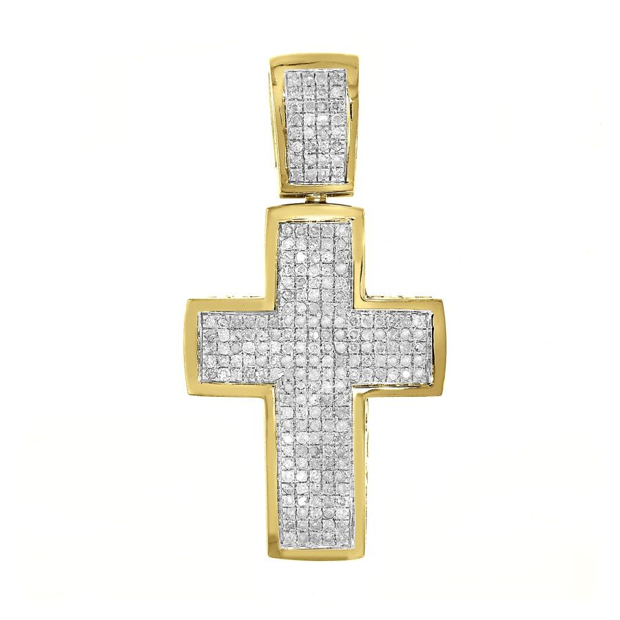 MEN'S CROSS 0.70CT ROUND DIAMOND 10K YELLOW GOLD