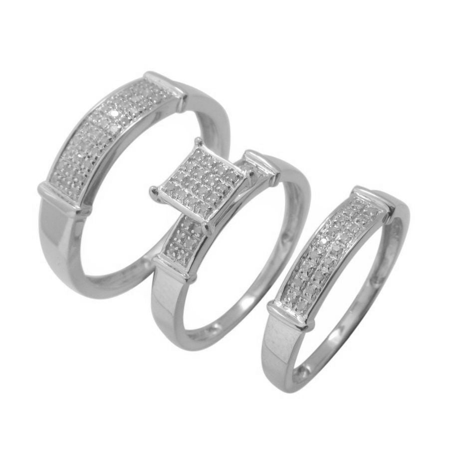 LADIES TRIOS SET 0.25CT ROUND DIAMOND 10K WHITE GOLD