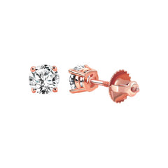 LADIES  SOLITAIRE EARRINGS 0.50CT ROUND DIAMOND 14K ROSE GOLD