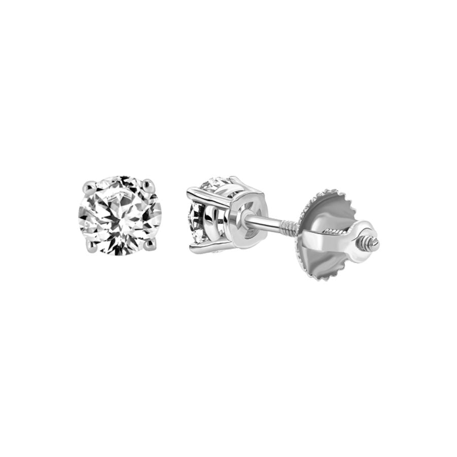 LADIES  SOLITAIRE EARRINGS 0.50CT ROUND DIAMOND 14K WHITE GOLD