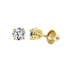 LADIES  SOLITAIRE EARRINGS 0.50CT ROUND DIAMOND 14K YELLOW GOLD